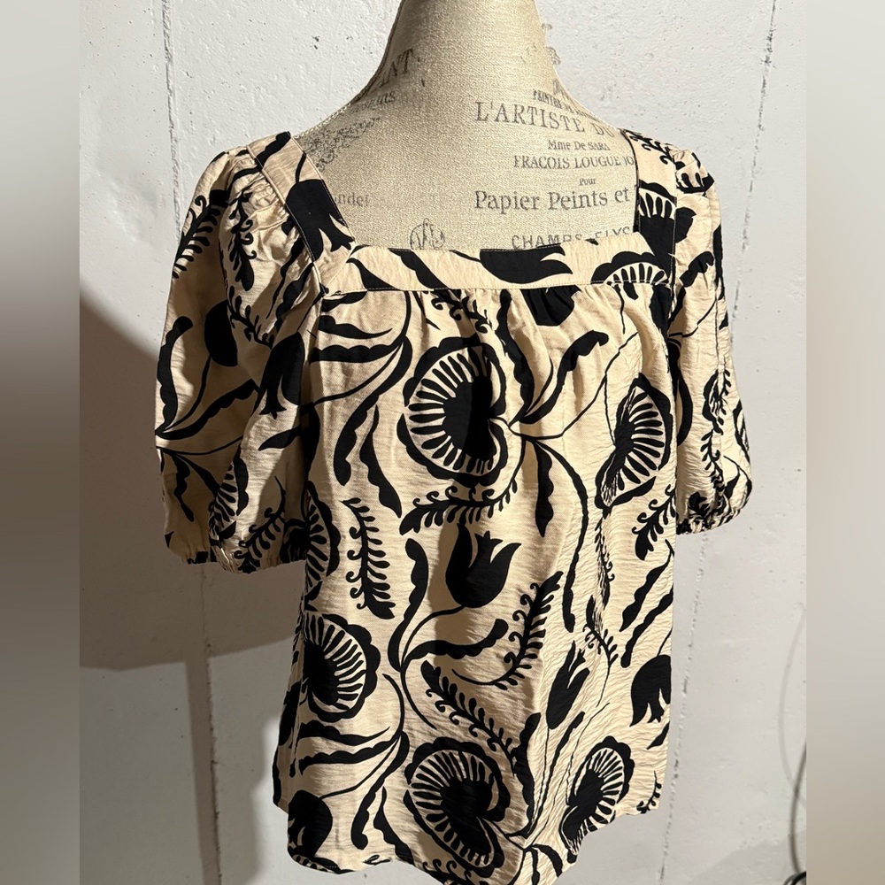 Ann Taylor Factory Petite Floral Puff Sleeve Blouse LP